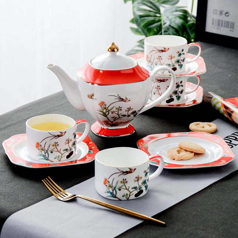 米兰度(Milandu)中式创意高档骨质瓷轻奢茶具茶杯茶壶套装水具居家日用送礼礼盒套装 美人瓷茶具9件套