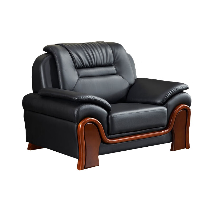 锦北 办公沙发会客区皮沙发办公室中式商务沙发组合 西皮单人位高清大图