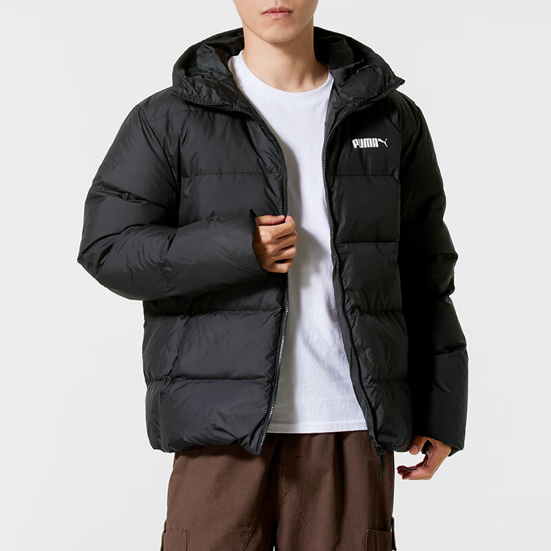 彪马(PUMA)羽绒服男装新款保暖上衣连帽防风运动羽绒外套防寒休闲服692811-02 ZP 694699-01/黑色 S