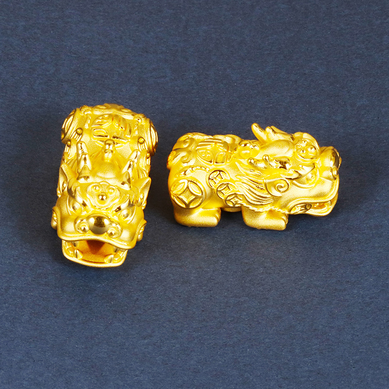 黄金码头3D硬金福钱貔貅手串福气满满足金999配件黄金串珠送长辈
