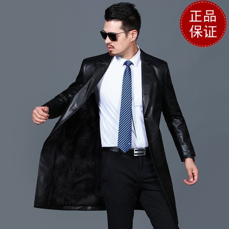 免费试穿 高档皮衣中长款风衣冬天穿加绒外套防水衣英伦风休闲皮大衣软皮料2024冬装新款外套潮海宁软皮夹克大码男装图片