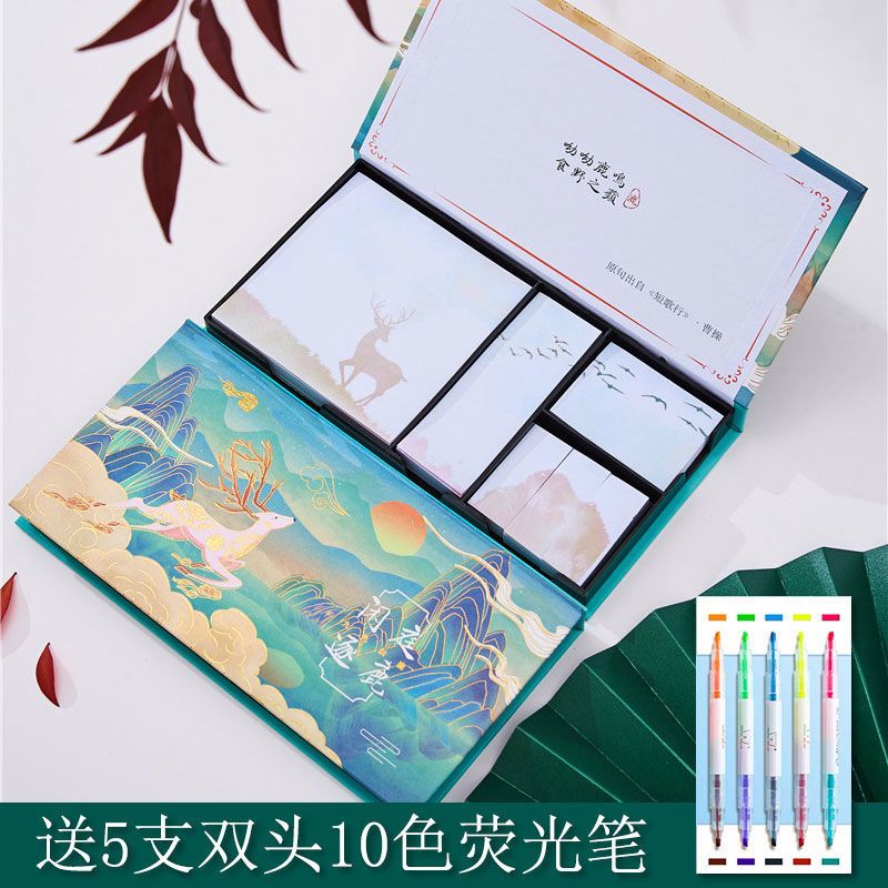 烫金中国风盒装便利贴n次贴古风创意学生可撕便签纸记事便签|1盒便利贴丨送5只荧光笔/巨划算 鹤鸣-白色(6叠/480张)
