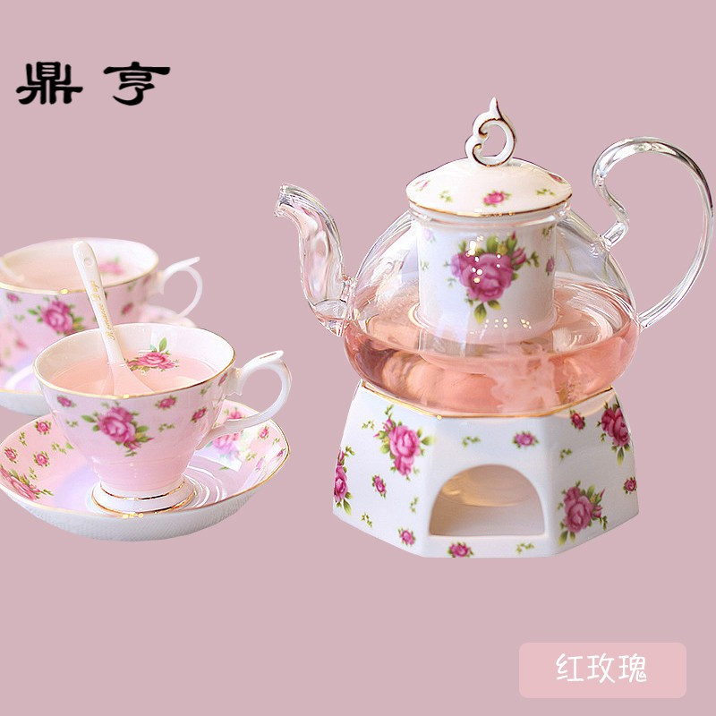 鼎亨雅饮家居花茶壶套装欧式花茶茶具陶瓷玻璃加热英式下午茶家用