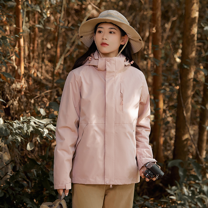 渔人船长冬季户外情侣款冲锋衣男女防风保暖可拆卸三合一两件套 矿物粉 3XL