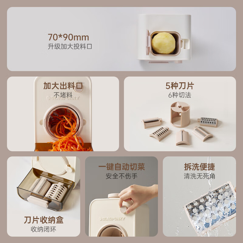 蓝宝(BLAUPUNKT)全自动电动切菜机切菜神器多功能厨房家用能切片切丝土豆丝切碎机QC02 米白色 1L高清大图