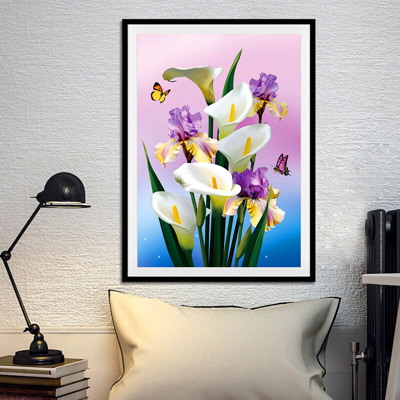 5d钻石画满钻客厅十字绣新款简约现代马蹄莲钻石绣卧室餐厅好看