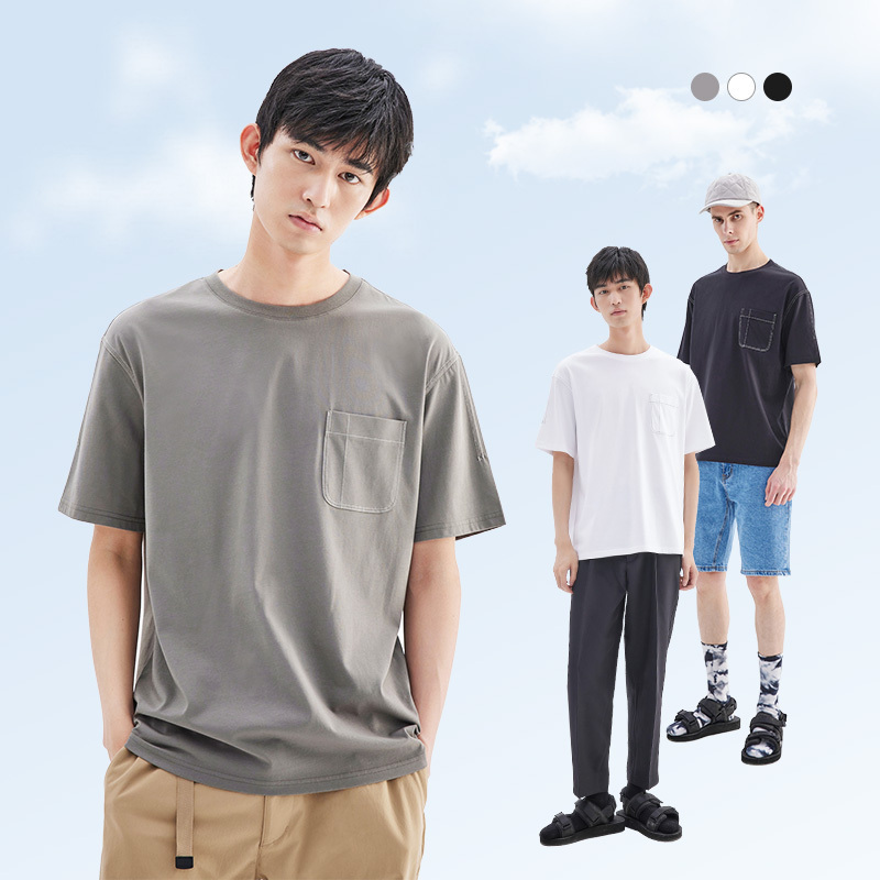 冰氧吧面料坦博尔短款t恤圆领短袖凉舒适纯色半袖男夏装tf2620207