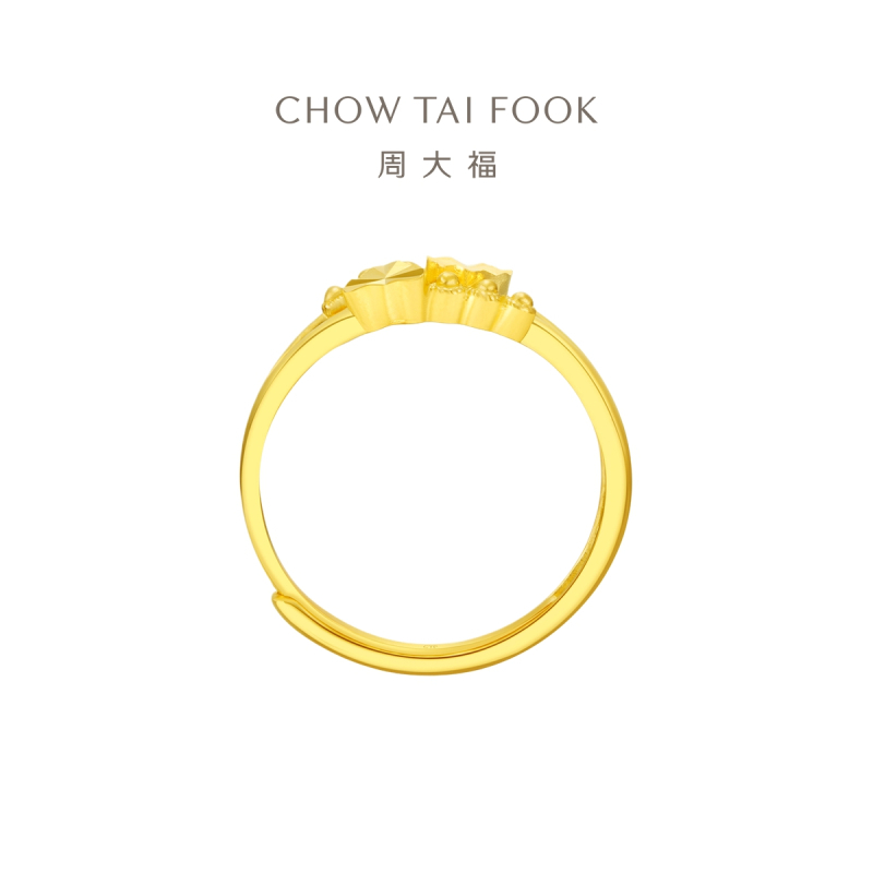周大福心心相依足金黄金饰品戒指计价(工费:160元)EOF46七夕礼物