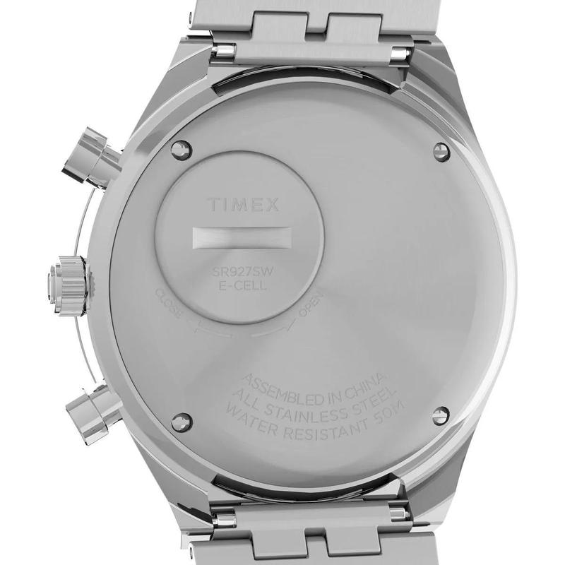 Timex中性欧美复古计时黑盘钢带石英手表高清大图