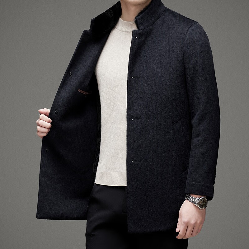 斯哲维世旗舰店品牌轻奢男装毛呢大衣男冬季新款商务立领加厚羊绒大衣