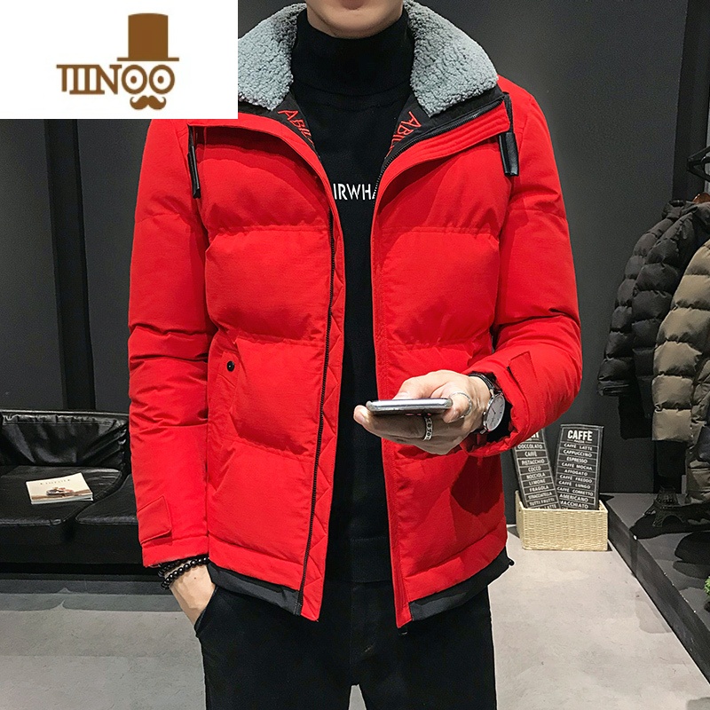 YANXU新款男士立领防风保暖棉衣加绒加厚外套毛领厚款时尚男棉服高清大图