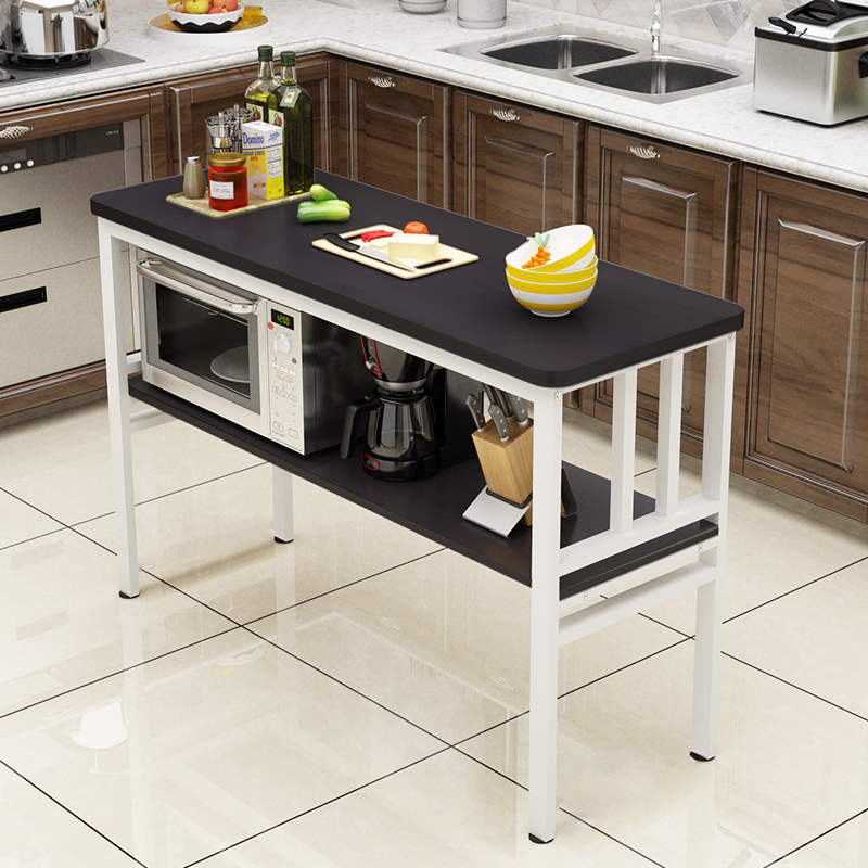 现代厨房桌切菜台小户型多功能料理台家用长方形简约餐桌钢木定制