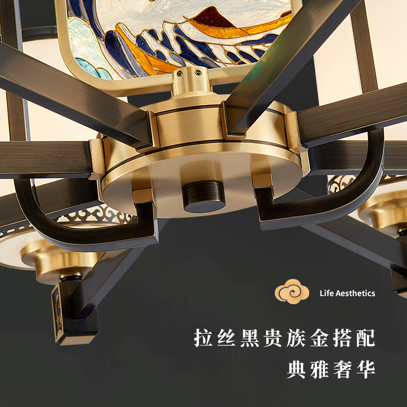 西顿照明全铜新中式吊灯轻奢客厅灯餐厅吊灯全铜别墅中国风珐琅彩9207