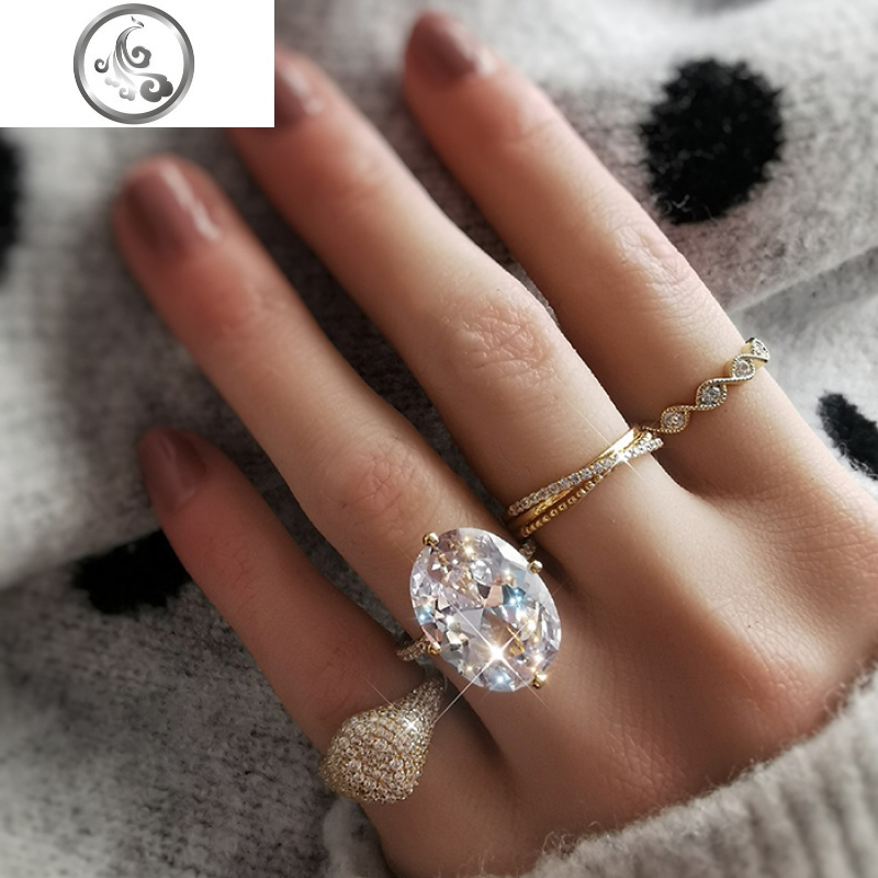 shaw原创设计20克拉925纯银镀超大鸽蛋椭圆钻闪耀锆石戒指女 jimi