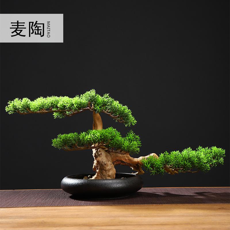 美帮汇仿真新中式迎客松盆景绿植客厅酒店家居玄关装饰品样板间软装摆件高清大图
