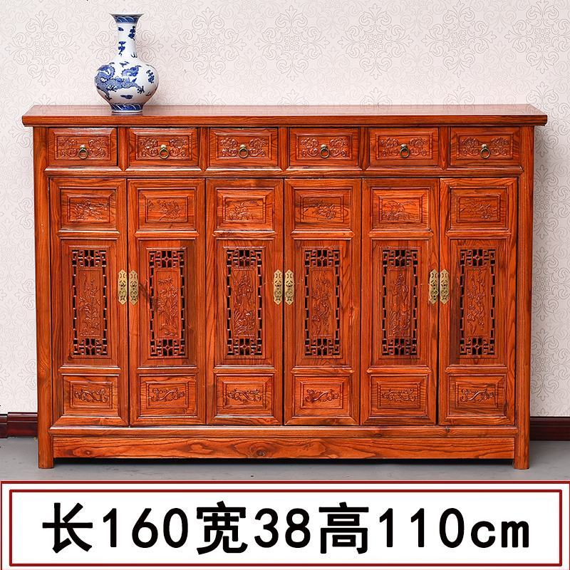 实木餐边柜中式客厅储物酒柜客厅酒店饭店榆木茶水柜玄关隔断碗柜