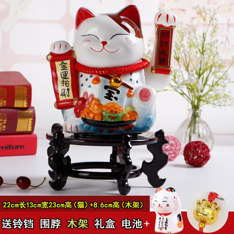 陶瓷摇手电动猫摆件 电池大号猫 发财猫店铺开业礼品 三维工匠 13寸656金运木架款猫高清大图