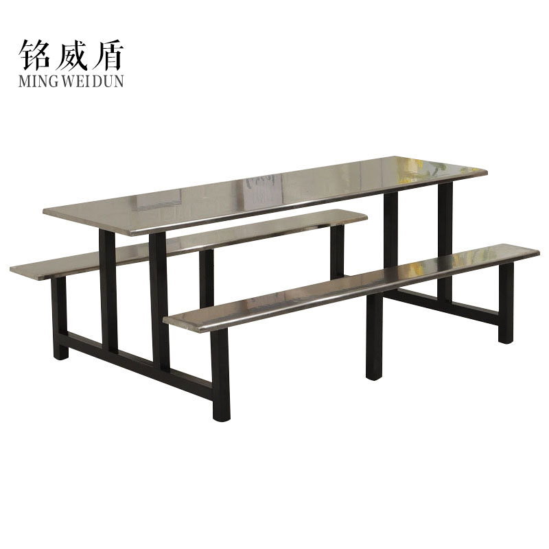 铭威盾不锈钢餐桌连体餐桌椅组合学校食堂员工小吃店快餐桌椅4人6人8人8人位铁架不锈钢餐桌 8人位铁架不锈钢餐桌