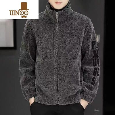 YANXU2023新款酷帅新款男士外套加厚保暖羔绒夹克一体毛呢 9994灰色外套 2XL