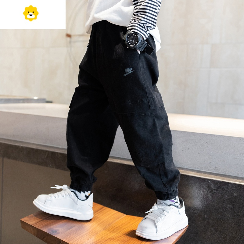 喻娄男童裤子儿童工装裤春秋款20新款中大童休闲裤洋气韩版潮牌童装