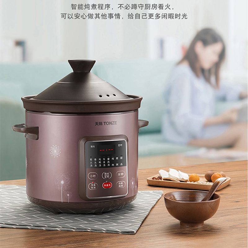 天际DGD40-40BZWD电炖炖锅紫砂内胆单胆煲汤锅煮粥神器电砂锅炖锅家用全自动智能预约定时养生电炖盅4L适用4-6人
