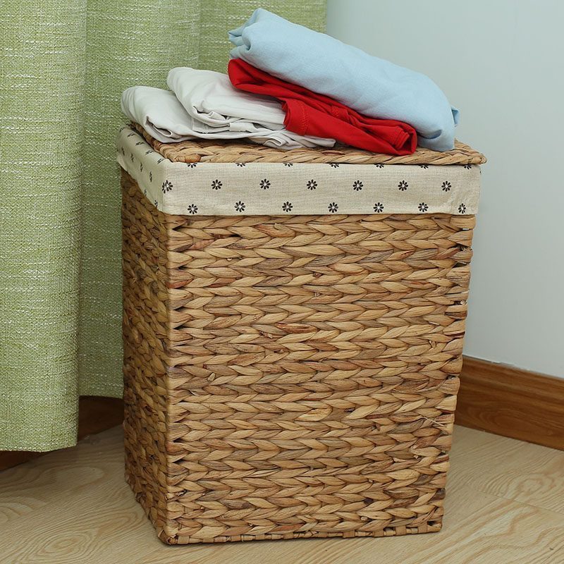 美帮汇编收纳筐脏衣服收纳篮 洗衣篮子藤编收纳箱收纳筐带盖筐子 葫芦草方箱带里布小号