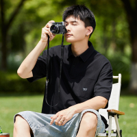 唐狮夏季新款Polo衫男士有带翻领t恤简约休闲黑色短袖上衣潮百搭_170 XL 黑色