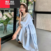 YIBUSHENG娃娃领连衣裙女季2024新款宽松显瘦裙子遮肚子洋气减龄孕妇气裙 M建议101-115斤 浅蓝色