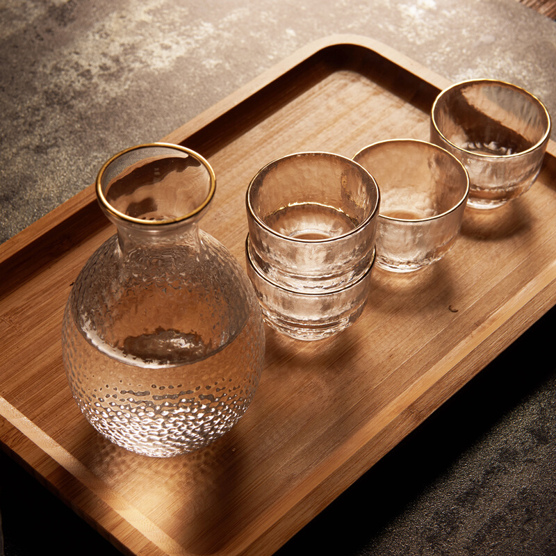 日本清酒酒具日式清酒杯清酒壶套装锤纹玻璃小号酒杯白酒杯温酒壶烫酒