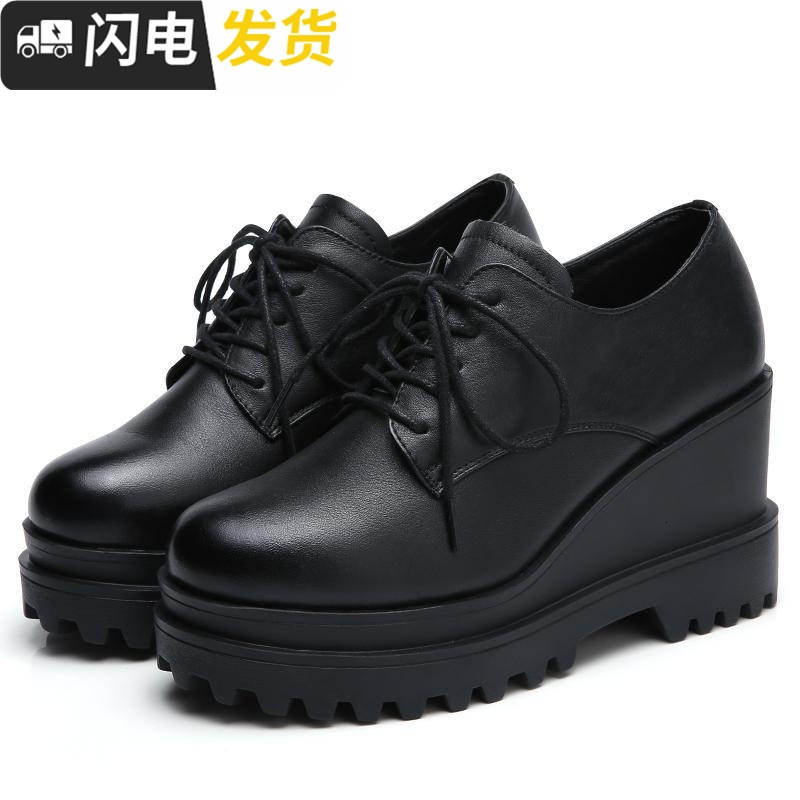 松糕鞋女厚底英伦单鞋2022新款加绒内增高跟鞋子韩版潮坡跟小皮鞋启如休闲鞋