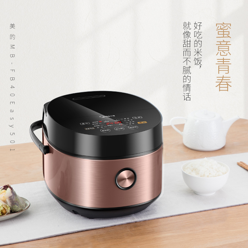 美的(Midea) 电饭煲 匠银圆灶釜智能预约功能家用4L底盘加热涡轮排气不粘涂层内胆 电饭锅FB40Easy501