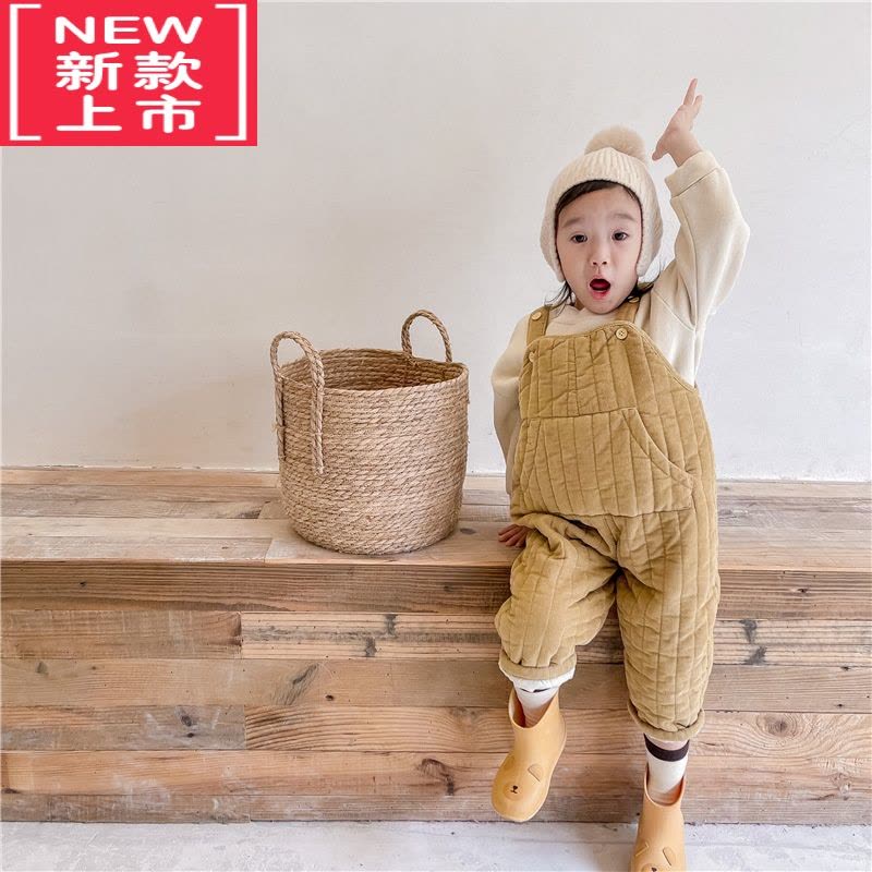 可莉允婴儿夹棉连体背带裤2022冬款男女童加绒加厚灯芯绒棉裤儿童保暖裤图片