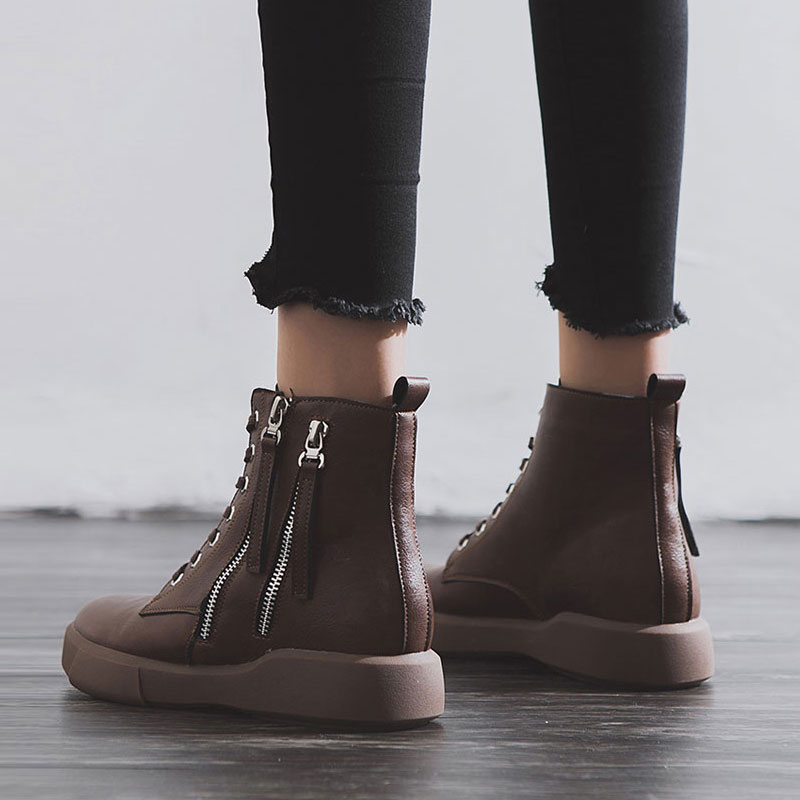 女鞋短靴女秋冬新品马丁靴女平底休闲加绒女靴子通勤ol皮鞋复古学生