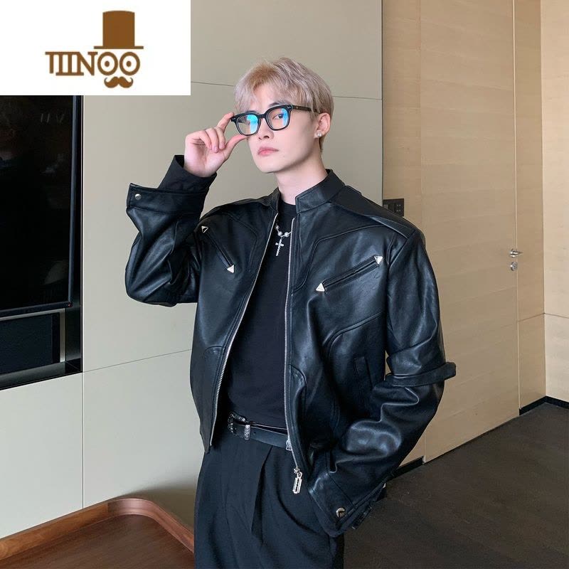YANXU 感短款机车皮衣男宽松小众设计帅气夹克外套ins潮流图片