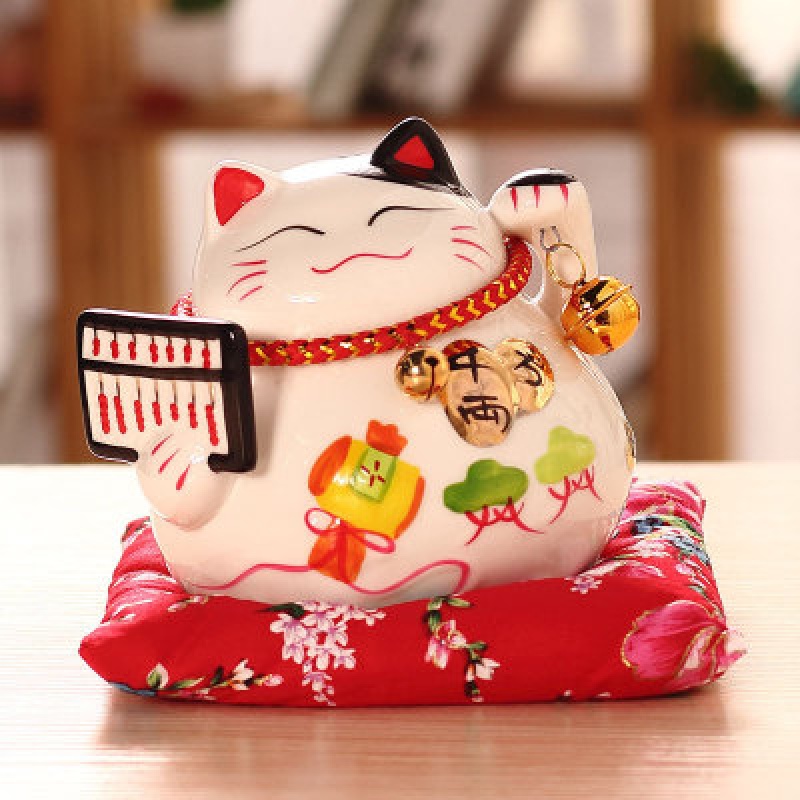 猫小摆件家用店铺开业送礼创意礼品日本迷你发财猫陶瓷存钱罐 三维工匠 精打细算高清大图