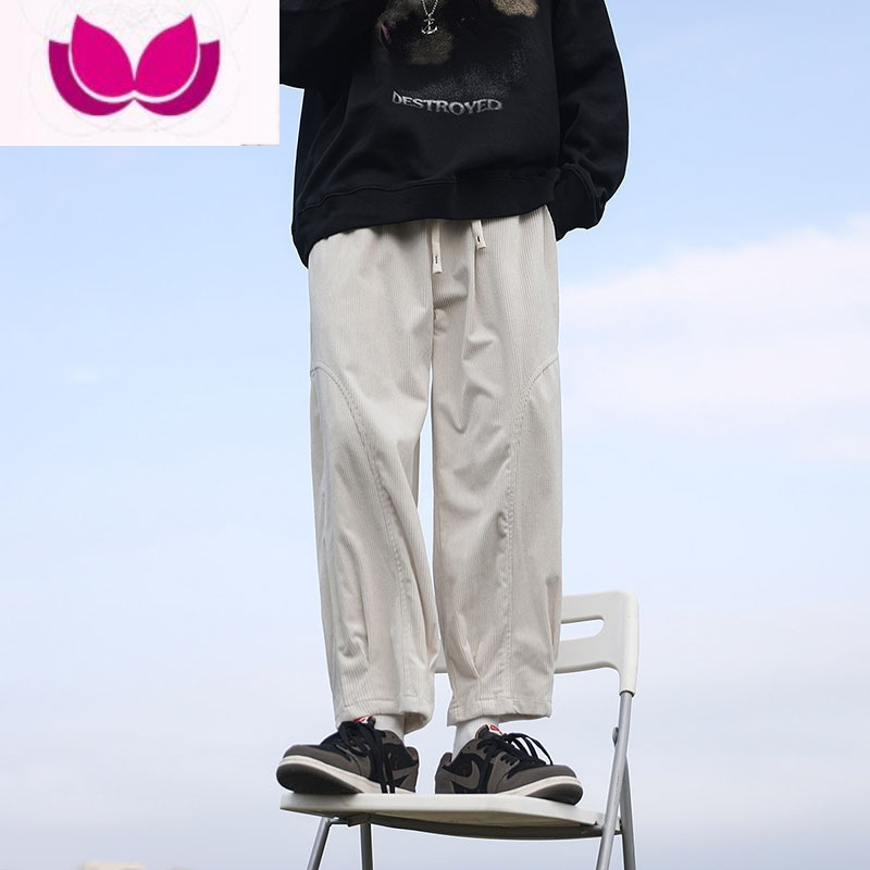 七斓灯芯绒工装裤子男日系复古直筒宽松休闲长裤男生潮牌哈伦裤