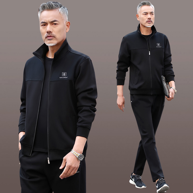 锋非凡品牌父亲运动套装男士春秋季三件套爸爸休闲套装中老年人运动服