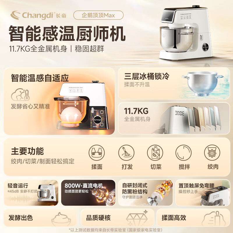 长帝(changdi)厨师机和面机家用全自动揉面一体压面机打蛋器多功能料理机发酵手套膜企鹅顶顶Max高清大图