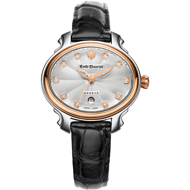 艾米龙emilechouriet手表明珠系列黑色鳄鱼皮带机械女表063881l64222