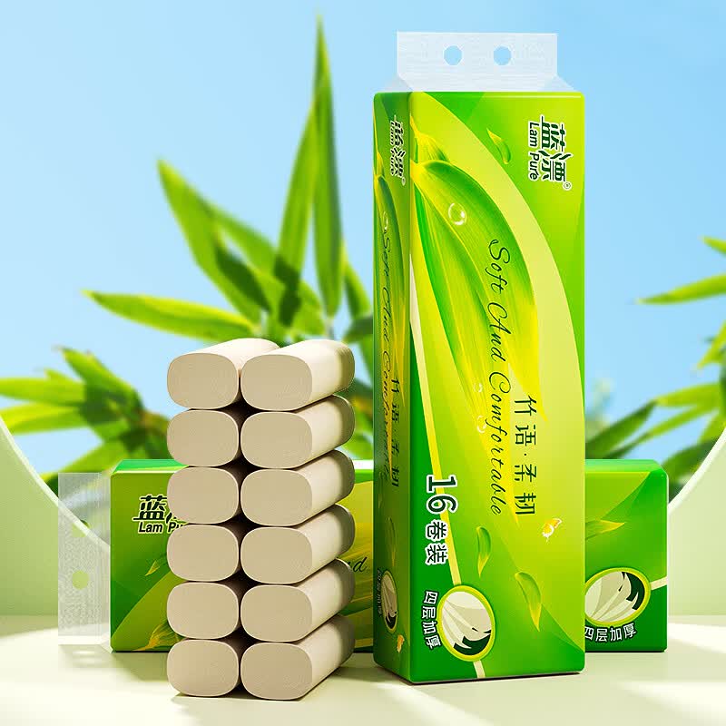 蓝漂LP-38246本色扁卷竹语系列卷纸16卷/提*4提高清大图