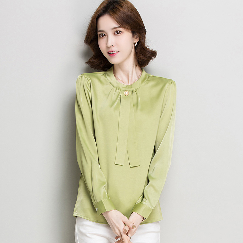 恒源祥女士衬衫2020长袖新款纯色气质圆领衬衣