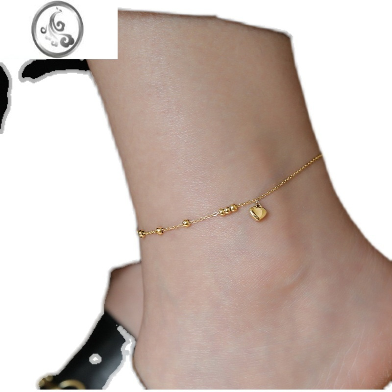 jimi精致轻奢迷你爱心珠珠脚链女设计感高级简约冷淡风镀金七夕