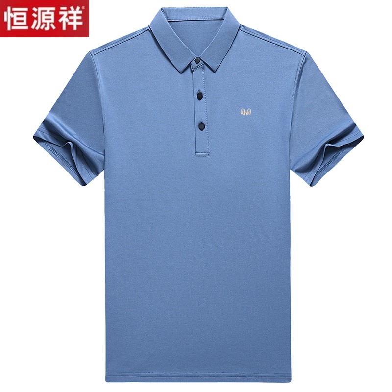 恒源祥夏季中年男士短袖T恤翻领丝光棉POLO衫宽松半袖冰丝男上衣高清大图