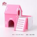 仓鼠玩具用品小窝金丝熊睡房双层小窝玩具木质秋千保暖笼子 S 加卡小房子粉色