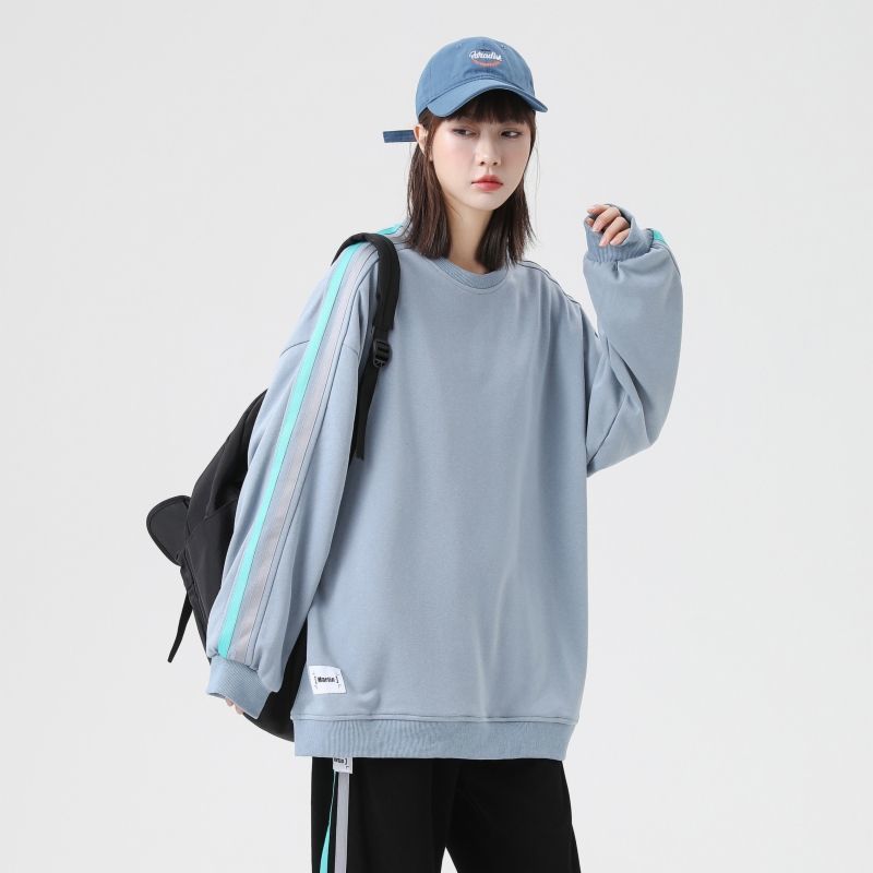DEBRAND条纹印花卫衣女2022春秋季新款韩版宽松大码长袖外套女潮