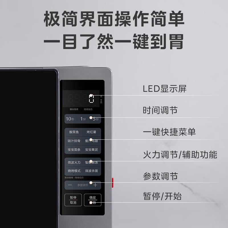 美的微波炉25L侧拉式平板加热微电脑控制纳米银内胆烧烤功能1级能效高清大图