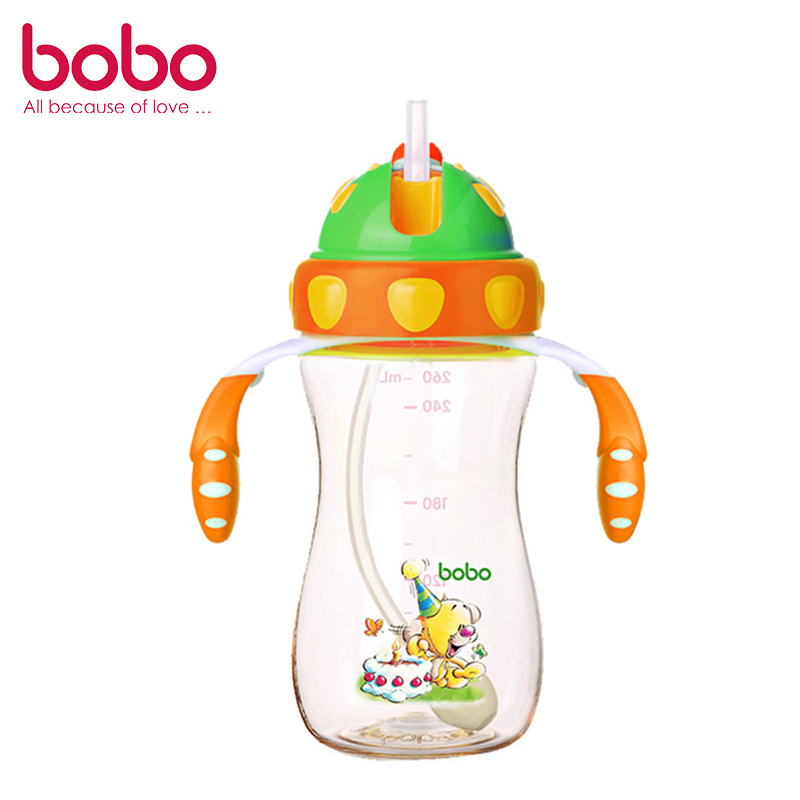乐儿宝(bobo)PPSU一瓶两用学饮杯260ML 橙色 适用6个月以上 水杯水壶