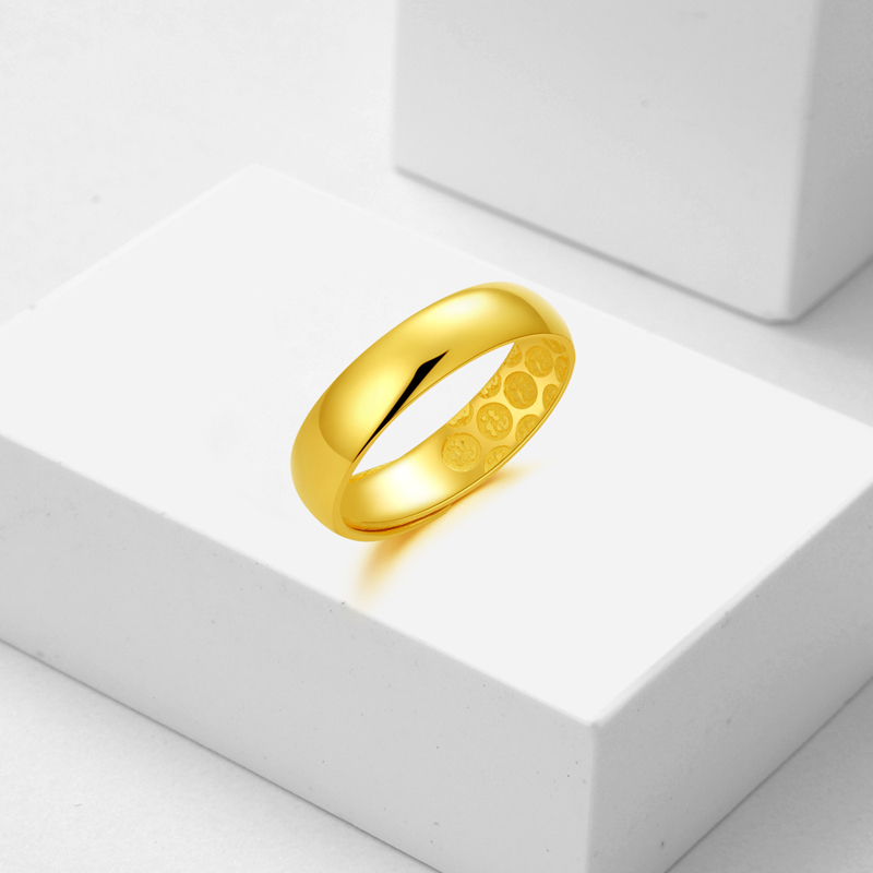 金一国囍 足金天元黄金戒指男女通用款简约百搭开口光面情侣对戒指环(计价) AAA001