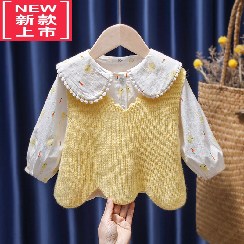 可莉允女童毛衣秋装新款宝宝儿童马甲男孩婴儿背心洋气外穿小童针织衫