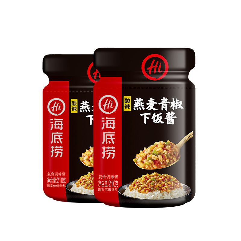 海底捞燕麦青椒下饭酱210g*2 瓶装 酸辣味 调味品调味料 佐餐下饭辣椒酱 拌面馒头蘸点